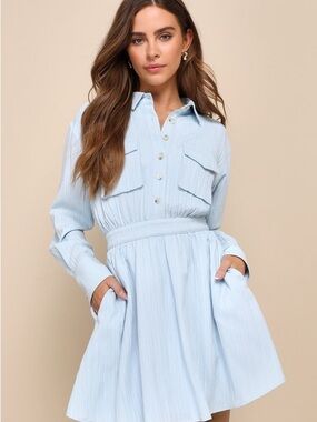 Lulu's Light Blue Button-Front Mini Shirt Dress
